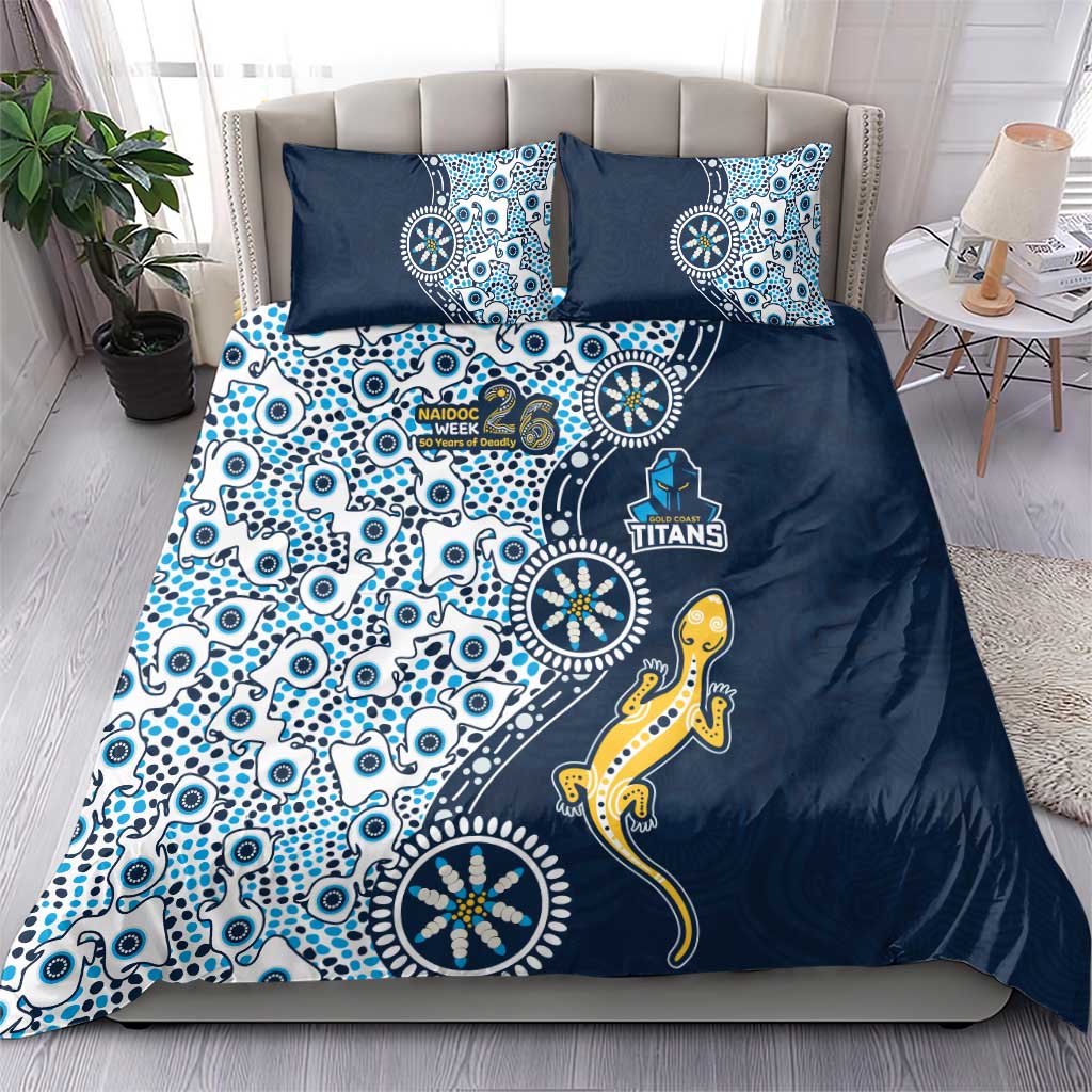 Gold Coast Titans NAIDOC Week 2026 Bedding Set Aboriginal Lizard Dot Painting - 50 Years of Deadly