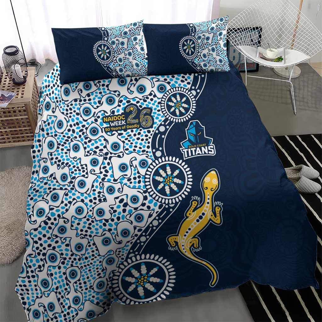 Gold Coast Titans NAIDOC Week 2026 Bedding Set Aboriginal Lizard Dot Painting - 50 Years of Deadly
