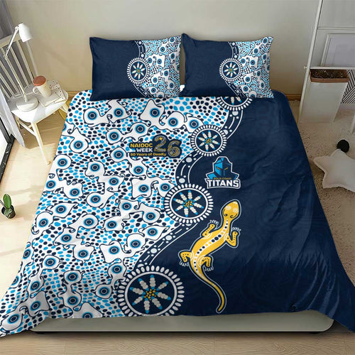 Gold Coast Titans NAIDOC Week 2026 Bedding Set Aboriginal Lizard Dot Painting - 50 Years of Deadly