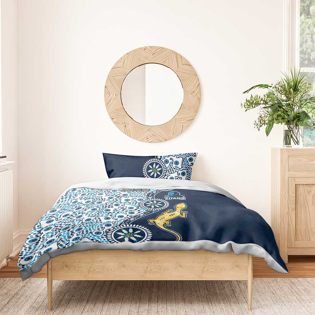 Gold Coast Titans NAIDOC Week 2026 Bedding Set Aboriginal Lizard Dot Painting - 50 Years of Deadly