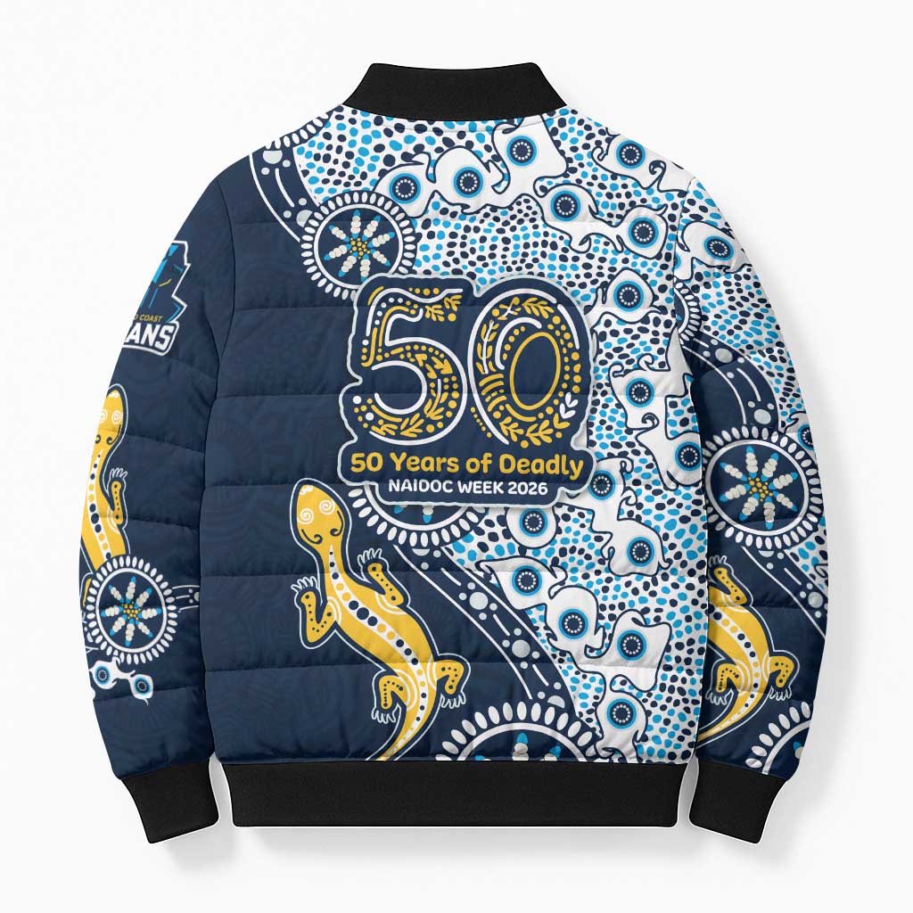 Gold Coast Titans NAIDOC Week 2026 Bomber Puffer Jacket Aboriginal Lizard Dot Painting - 50 Years of Deadly