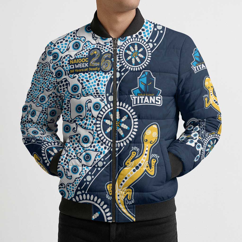 Gold Coast Titans NAIDOC Week 2026 Bomber Puffer Jacket Aboriginal Lizard Dot Painting - 50 Years of Deadly