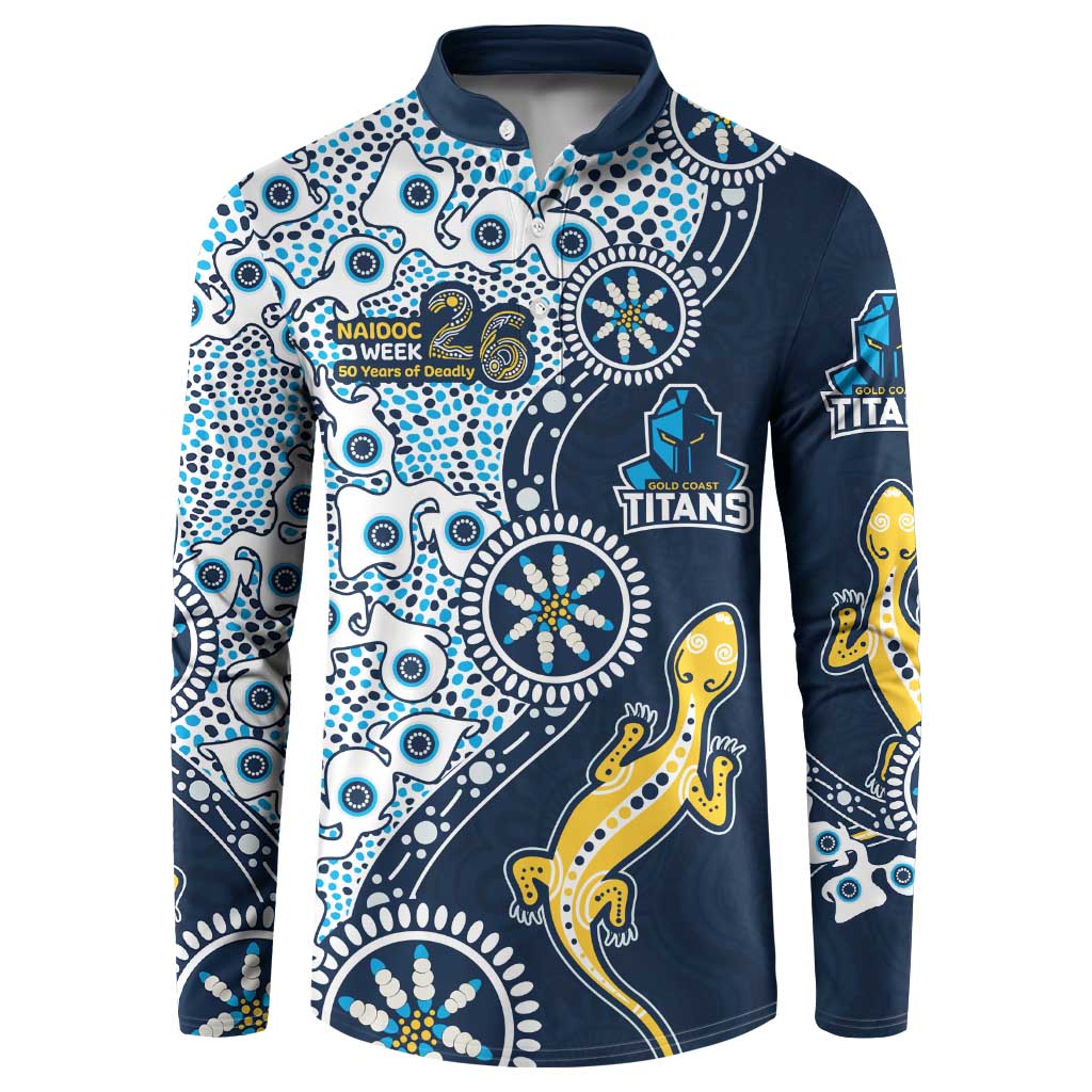 Gold Coast Titans NAIDOC Week 2026 Button Sweatshirt Aboriginal Lizard Dot Painting - 50 Years of Deadly