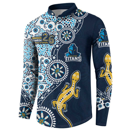 Gold Coast Titans NAIDOC Week 2026 Button Sweatshirt Aboriginal Lizard Dot Painting - 50 Years of Deadly
