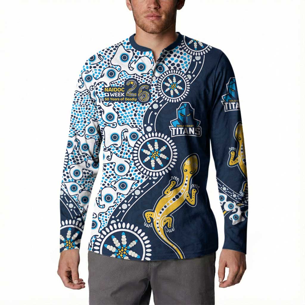 Gold Coast Titans NAIDOC Week 2026 Button Sweatshirt Aboriginal Lizard Dot Painting - 50 Years of Deadly