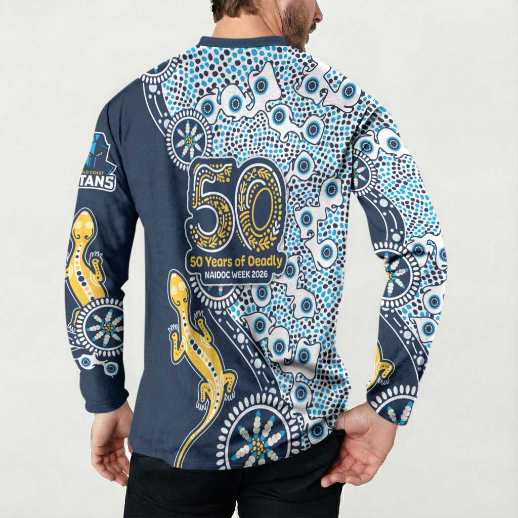 Gold Coast Titans NAIDOC Week 2026 Button Sweatshirt Aboriginal Lizard Dot Painting - 50 Years of Deadly