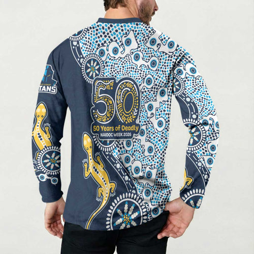 Gold Coast Titans NAIDOC Week 2026 Button Sweatshirt Aboriginal Lizard Dot Painting - 50 Years of Deadly
