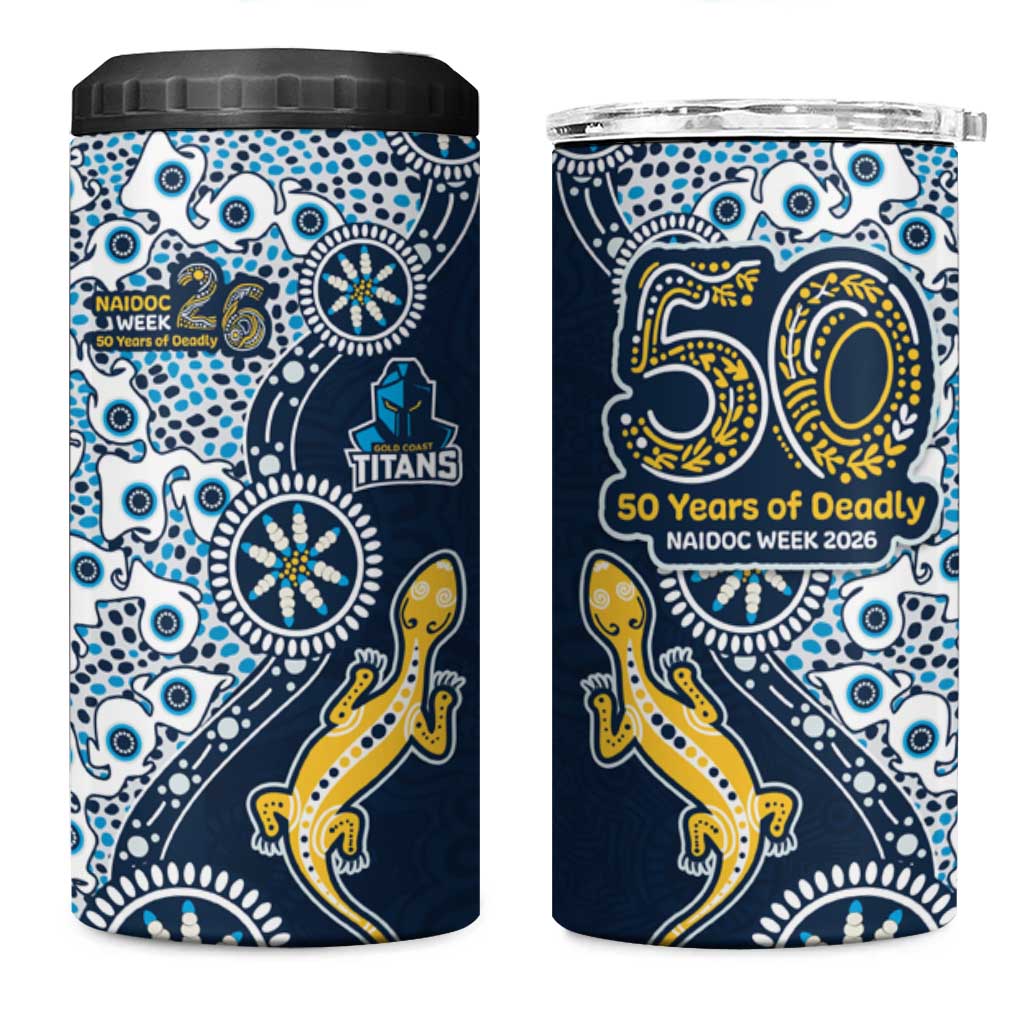 Gold Coast Titans NAIDOC Week 2026 4 in 1 Can Cooler Tumbler Aboriginal Lizard Dot Painting - 50 Years of Deadly