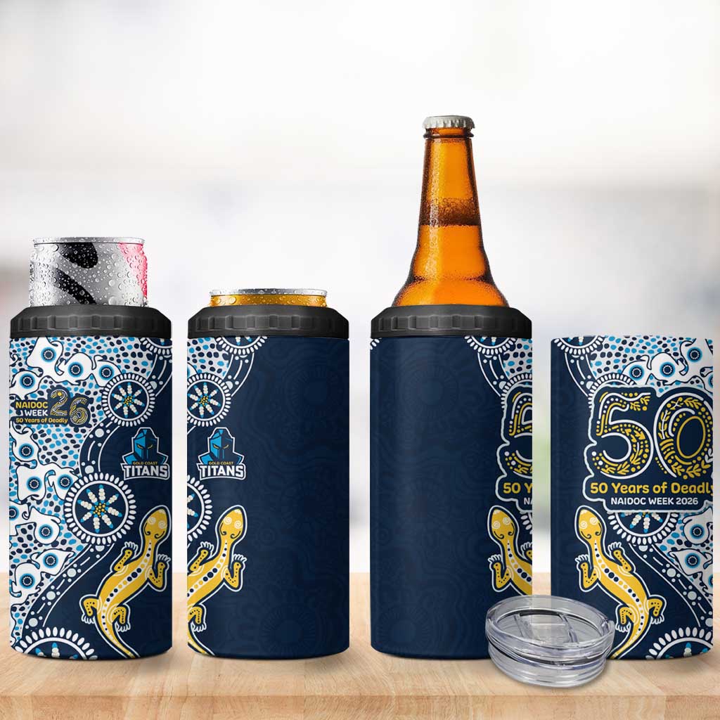 Gold Coast Titans NAIDOC Week 2026 4 in 1 Can Cooler Tumbler Aboriginal Lizard Dot Painting - 50 Years of Deadly