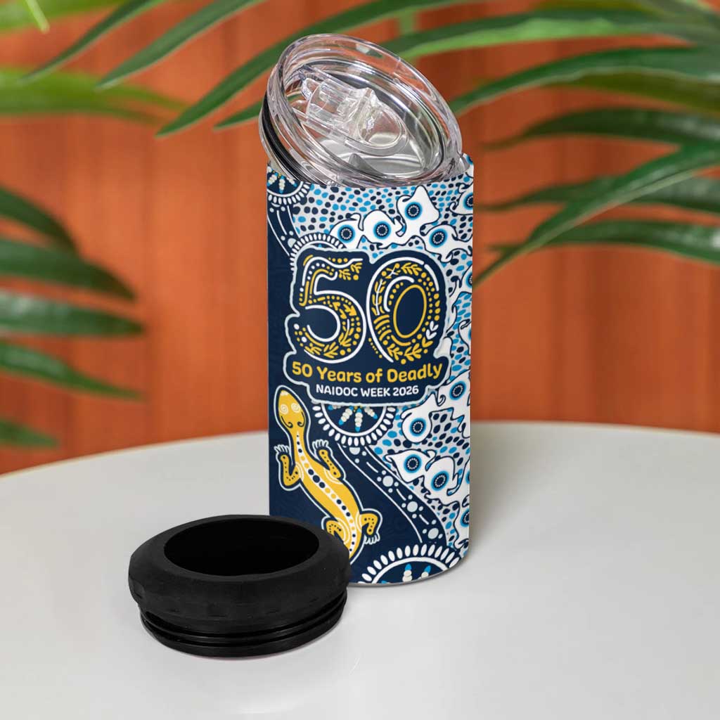 Gold Coast Titans NAIDOC Week 2026 4 in 1 Can Cooler Tumbler Aboriginal Lizard Dot Painting - 50 Years of Deadly