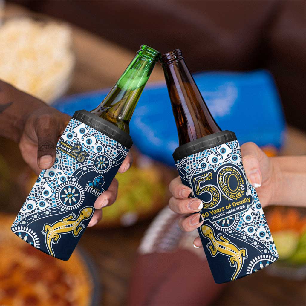 Gold Coast Titans NAIDOC Week 2026 4 in 1 Can Cooler Tumbler Aboriginal Lizard Dot Painting - 50 Years of Deadly