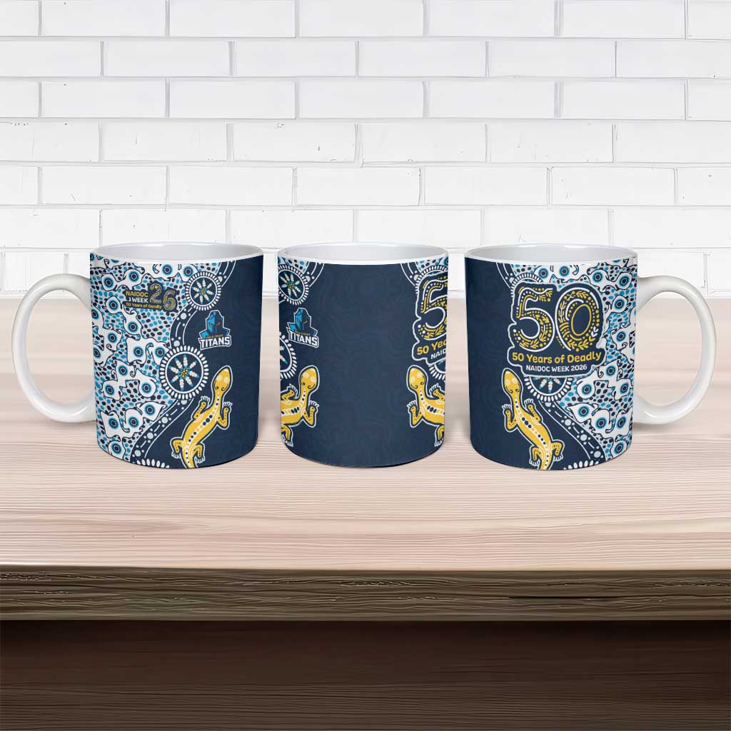 Gold Coast Titans NAIDOC Week 2026 Ceramic Mug Aboriginal Lizard Dot Painting - 50 Years of Deadly
