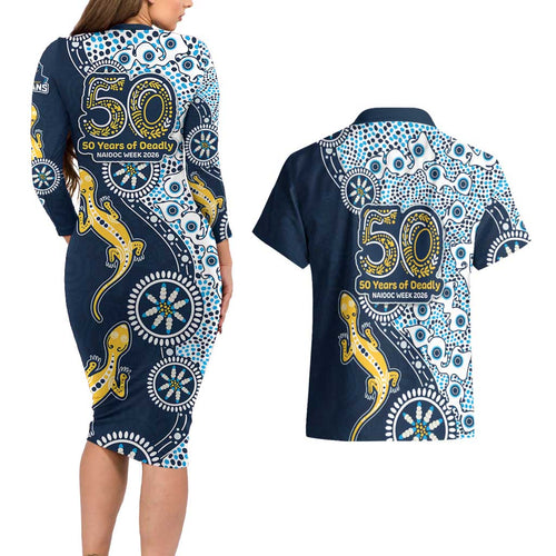Gold Coast Titans NAIDOC Week 2026 Couples Matching Long Sleeve Bodycon Dress and Hawaiian Shirt Aboriginal Lizard Dot Painting - 50 Years of Deadly