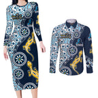 Gold Coast Titans NAIDOC Week 2026 Couples Matching Long Sleeve Bodycon Dress and Long Sleeve Button Shirt Aboriginal Lizard Dot Painting - 50 Years of Deadly