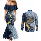 Gold Coast Titans NAIDOC Week 2026 Couples Matching Mermaid Dress and Long Sleeve Button Shirt Aboriginal Lizard Dot Painting - 50 Years of Deadly
