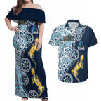 Gold Coast Titans NAIDOC Week 2026 Couples Matching Off Shoulder Maxi Dress and Hawaiian Shirt Aboriginal Lizard Dot Painting - 50 Years of Deadly