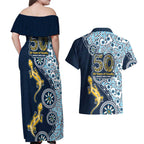 Gold Coast Titans NAIDOC Week 2026 Couples Matching Off Shoulder Maxi Dress and Hawaiian Shirt Aboriginal Lizard Dot Painting - 50 Years of Deadly