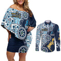 Gold Coast Titans NAIDOC Week 2026 Couples Matching Off Shoulder Short Dress and Long Sleeve Button Shirt Aboriginal Lizard Dot Painting - 50 Years of Deadly