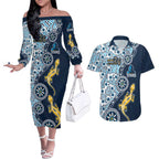 Gold Coast Titans NAIDOC Week 2026 Couples Matching Off The Shoulder Long Sleeve Dress and Hawaiian Shirt Aboriginal Lizard Dot Painting - 50 Years of Deadly