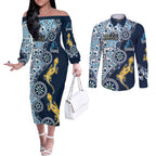 Gold Coast Titans NAIDOC Week 2026 Couples Matching Off The Shoulder Long Sleeve Dress and Long Sleeve Button Shirt Aboriginal Lizard Dot Painting - 50 Years of Deadly