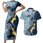 Gold Coast Titans NAIDOC Week 2026 Couples Matching Short Sleeve Bodycon Dress and Hawaiian Shirt Aboriginal Lizard Dot Painting - 50 Years of Deadly