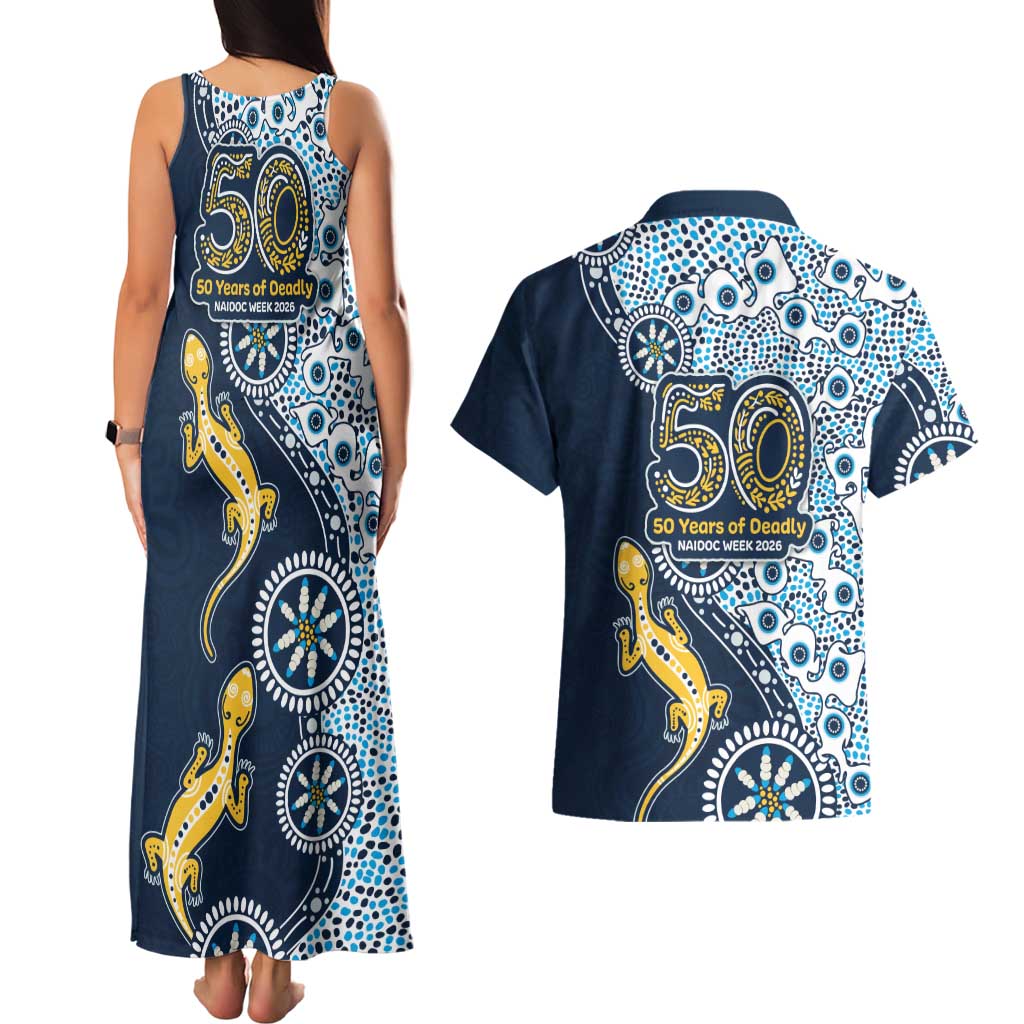 Gold Coast Titans NAIDOC Week 2026 Couples Matching Tank Maxi Dress and Hawaiian Shirt Aboriginal Lizard Dot Painting - 50 Years of Deadly