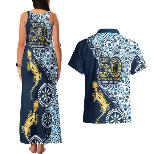 Gold Coast Titans NAIDOC Week 2026 Couples Matching Tank Maxi Dress and Hawaiian Shirt Aboriginal Lizard Dot Painting - 50 Years of Deadly