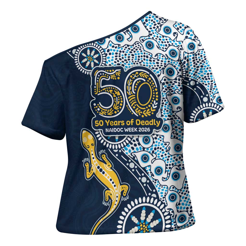 Gold Coast Titans NAIDOC Week 2026 Cross Shoulder Shirt Aboriginal Lizard Dot Painting - 50 Years of Deadly