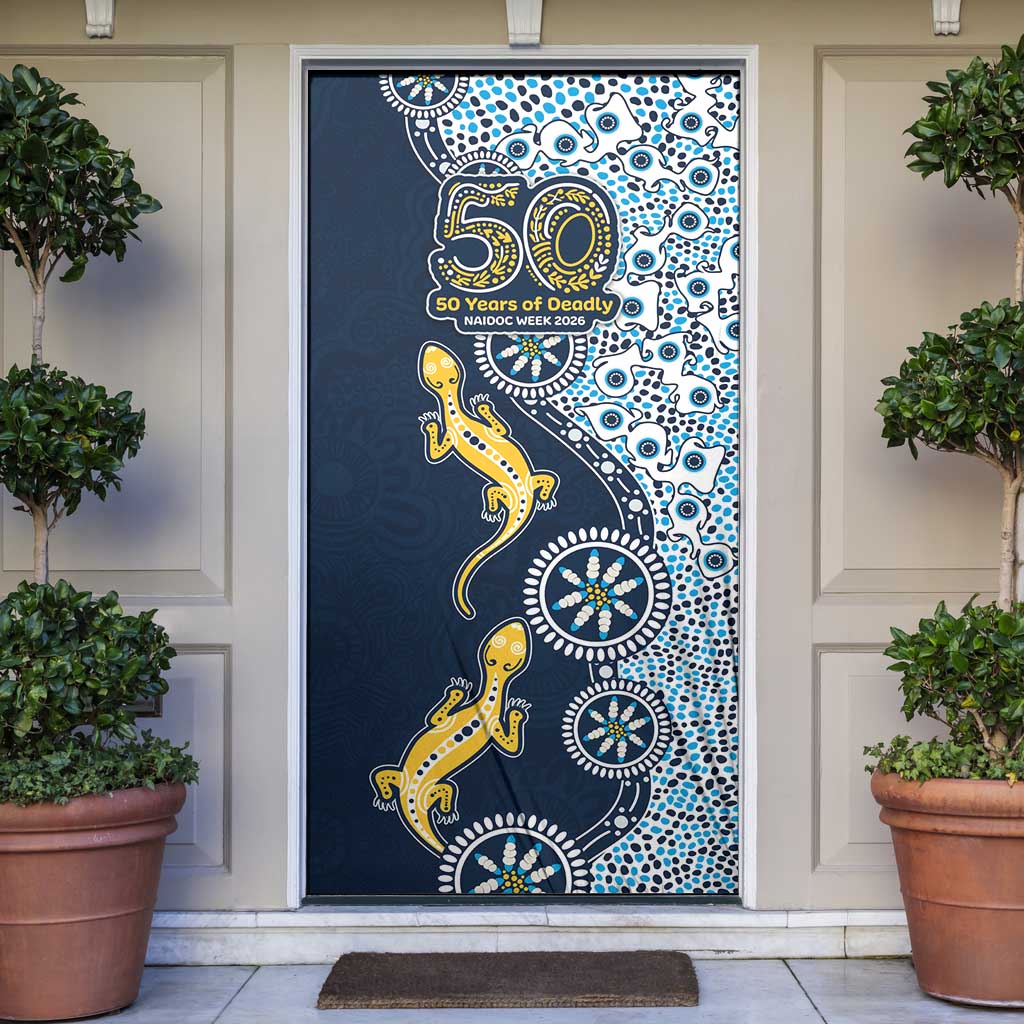 Gold Coast Titans NAIDOC Week 2026 Door Cover Aboriginal Lizard Dot Painting - 50 Years of Deadly