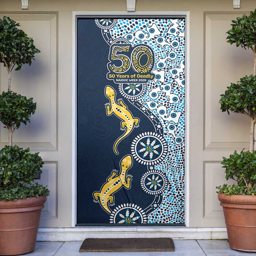 Gold Coast Titans NAIDOC Week 2026 Door Cover Aboriginal Lizard Dot Painting - 50 Years of Deadly