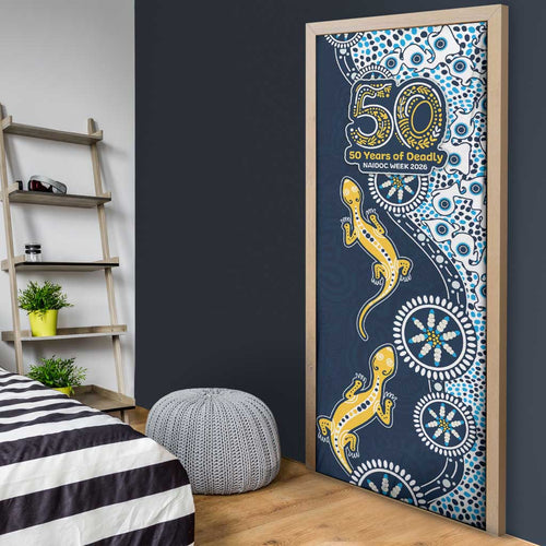 Gold Coast Titans NAIDOC Week 2026 Door Cover Aboriginal Lizard Dot Painting - 50 Years of Deadly