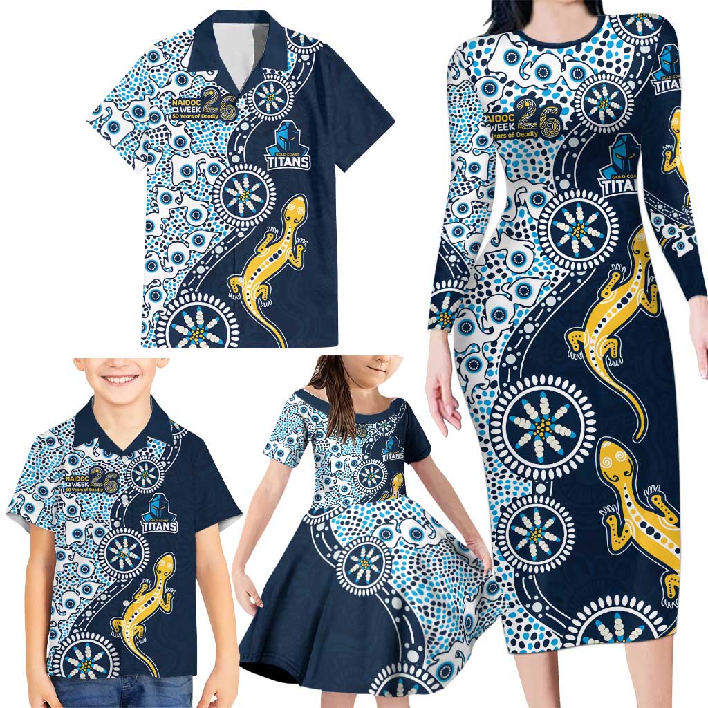 Gold Coast Titans NAIDOC Week 2026 Family Matching Long Sleeve Bodycon Dress and Hawaiian Shirt Aboriginal Lizard Dot Painting - 50 Years of Deadly