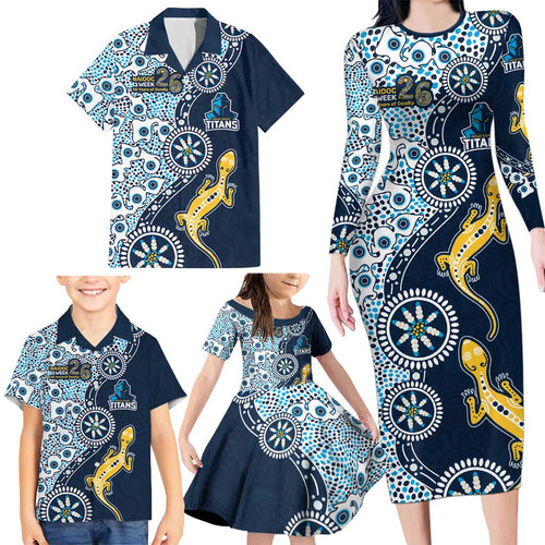 Gold Coast Titans NAIDOC Week 2026 Family Matching Long Sleeve Bodycon Dress and Hawaiian Shirt Aboriginal Lizard Dot Painting - 50 Years of Deadly