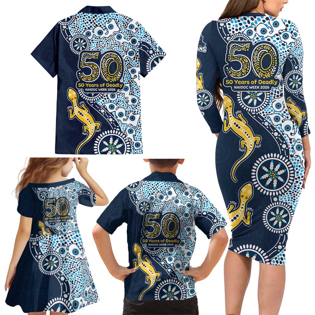 Gold Coast Titans NAIDOC Week 2026 Family Matching Long Sleeve Bodycon Dress and Hawaiian Shirt Aboriginal Lizard Dot Painting - 50 Years of Deadly