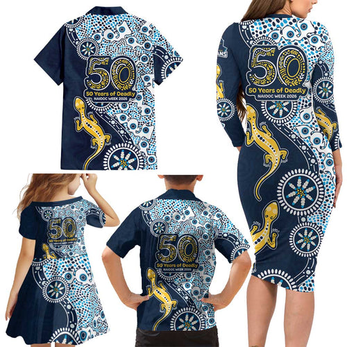 Gold Coast Titans NAIDOC Week 2026 Family Matching Long Sleeve Bodycon Dress and Hawaiian Shirt Aboriginal Lizard Dot Painting - 50 Years of Deadly