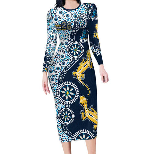 Gold Coast Titans NAIDOC Week 2026 Family Matching Long Sleeve Bodycon Dress and Hawaiian Shirt Aboriginal Lizard Dot Painting - 50 Years of Deadly