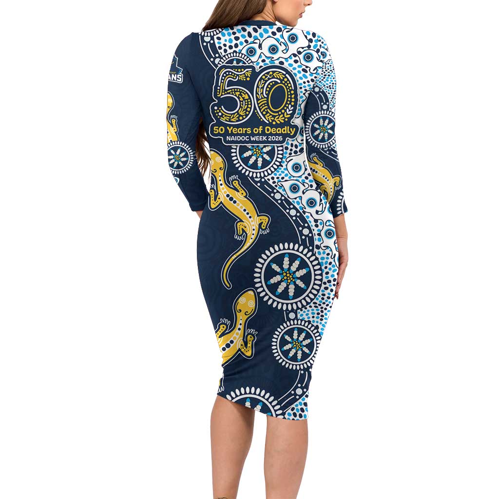Gold Coast Titans NAIDOC Week 2026 Family Matching Long Sleeve Bodycon Dress and Hawaiian Shirt Aboriginal Lizard Dot Painting - 50 Years of Deadly