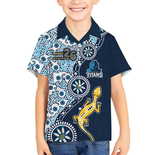 Gold Coast Titans NAIDOC Week 2026 Family Matching Long Sleeve Bodycon Dress and Hawaiian Shirt Aboriginal Lizard Dot Painting - 50 Years of Deadly