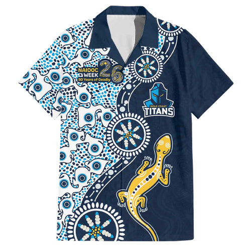 Gold Coast Titans NAIDOC Week 2026 Family Matching Mermaid Dress and Hawaiian Shirt Aboriginal Lizard Dot Painting - 50 Years of Deadly