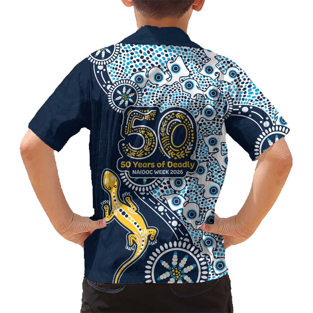 Gold Coast Titans NAIDOC Week 2026 Family Matching Off The Shoulder Long Sleeve Dress and Hawaiian Shirt Aboriginal Lizard Dot Painting - 50 Years of Deadly