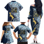 Gold Coast Titans NAIDOC Week 2026 Family Matching Off The Shoulder Long Sleeve Dress and Hawaiian Shirt Aboriginal Lizard Dot Painting - 50 Years of Deadly