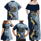Gold Coast Titans NAIDOC Week 2026 Family Matching Off Shoulder Maxi Dress and Hawaiian Shirt Aboriginal Lizard Dot Painting - 50 Years of Deadly