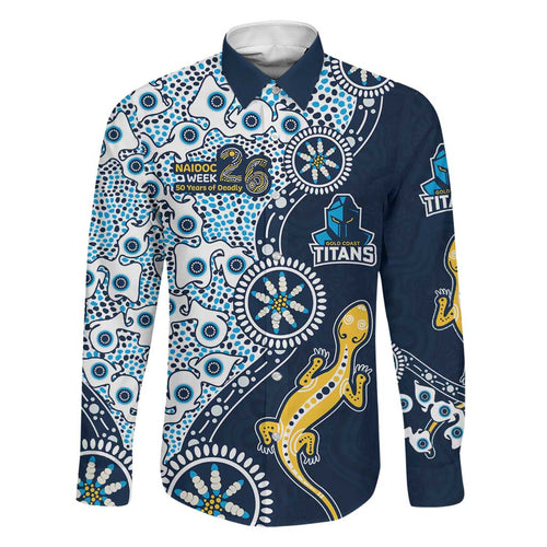 Gold Coast Titans NAIDOC Week 2026 Family Matching Off Shoulder Maxi Dress and Hawaiian Shirt Aboriginal Lizard Dot Painting - 50 Years of Deadly