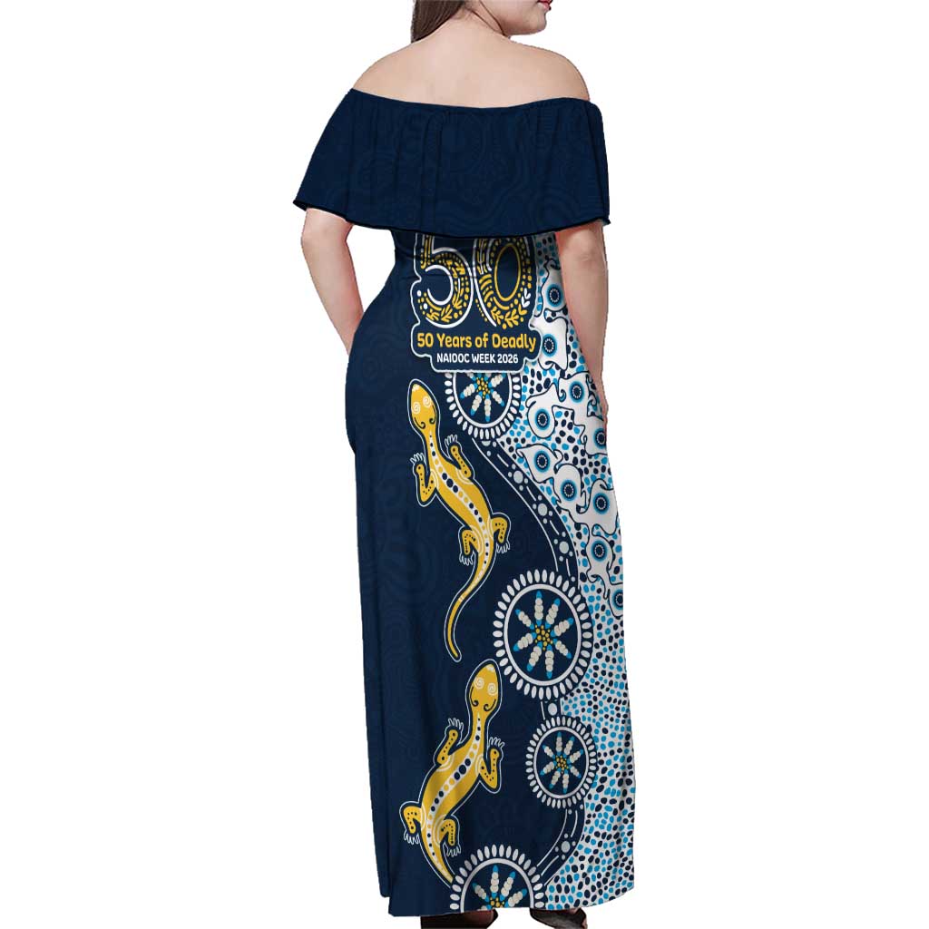 Gold Coast Titans NAIDOC Week 2026 Family Matching Off Shoulder Maxi Dress and Hawaiian Shirt Aboriginal Lizard Dot Painting - 50 Years of Deadly