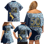 Gold Coast Titans NAIDOC Week 2026 Family Matching Off Shoulder Short Dress and Hawaiian Shirt Aboriginal Lizard Dot Painting - 50 Years of Deadly