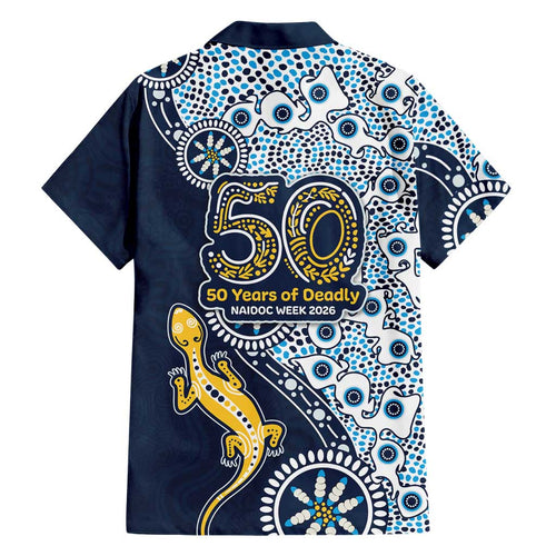 Gold Coast Titans NAIDOC Week 2026 Family Matching Off Shoulder Short Dress and Hawaiian Shirt Aboriginal Lizard Dot Painting - 50 Years of Deadly