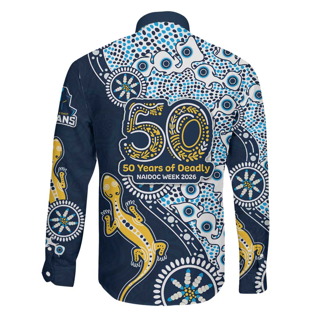 Gold Coast Titans NAIDOC Week 2026 Family Matching Off Shoulder Short Dress and Hawaiian Shirt Aboriginal Lizard Dot Painting - 50 Years of Deadly
