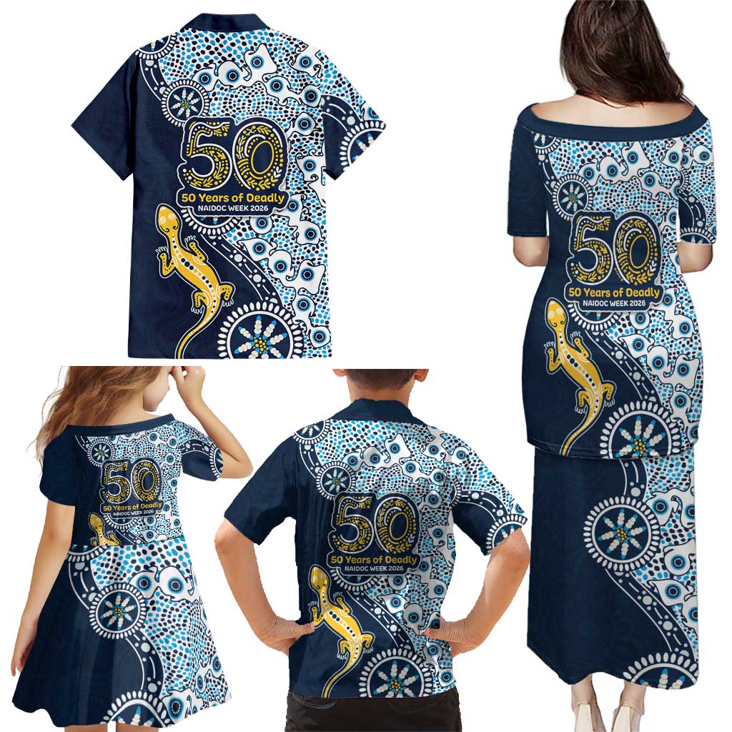Gold Coast Titans NAIDOC Week 2026 Family Matching Puletasi and Hawaiian Shirt Aboriginal Lizard Dot Painting - 50 Years of Deadly