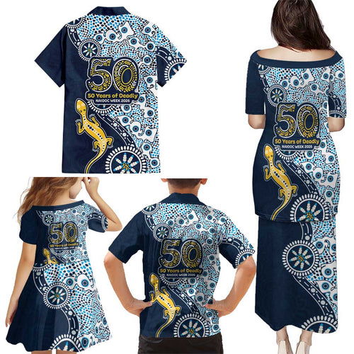 Gold Coast Titans NAIDOC Week 2026 Family Matching Puletasi and Hawaiian Shirt Aboriginal Lizard Dot Painting - 50 Years of Deadly