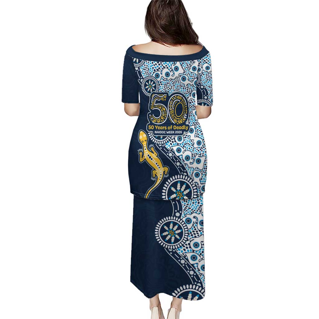 Gold Coast Titans NAIDOC Week 2026 Family Matching Puletasi and Hawaiian Shirt Aboriginal Lizard Dot Painting - 50 Years of Deadly